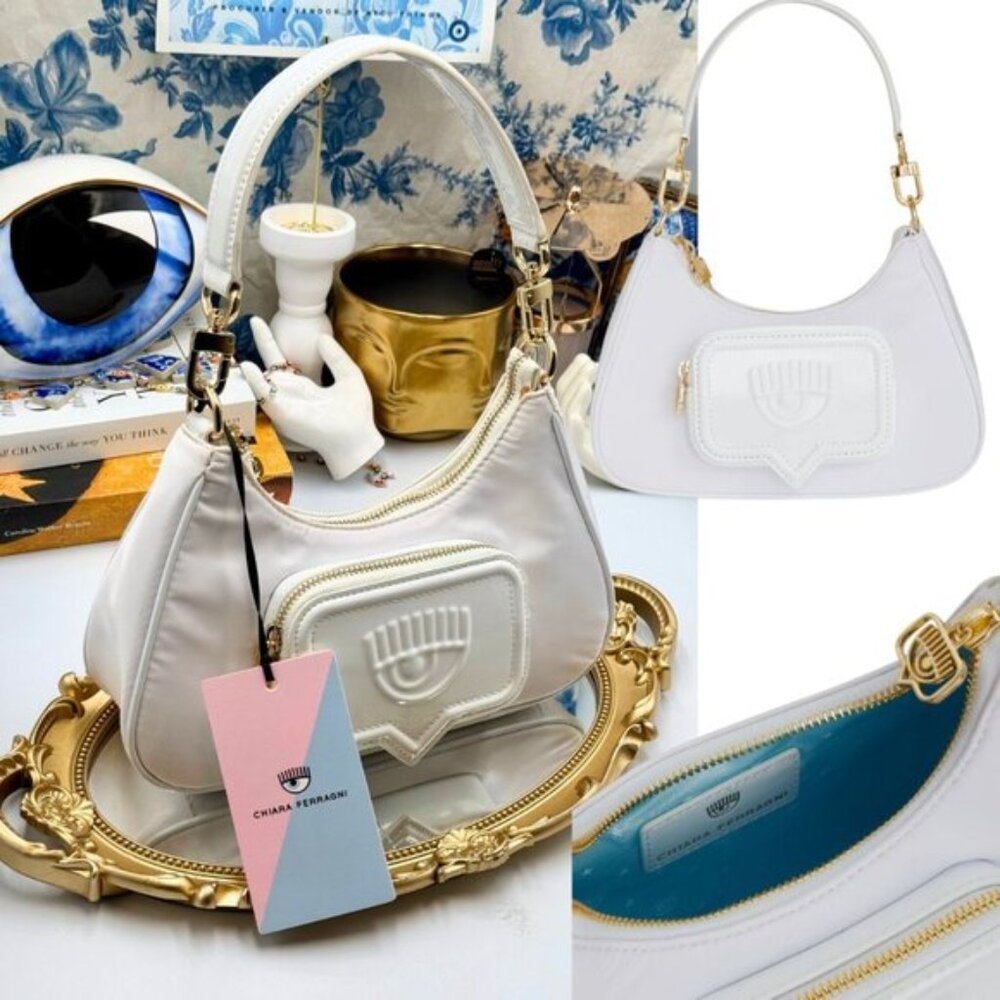 🆕 CHIARA FERRAGNI 🧿 NWT Vicky Eyelike Tote Bag - Borsa a Mano - White